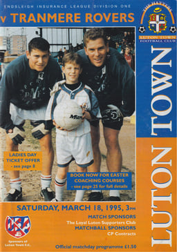 Luton Town v Tranmere Rovers Match Programme 1995-03-18